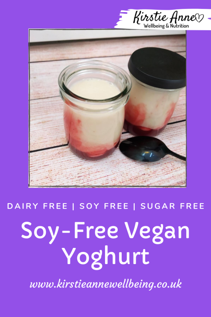 soy-free vegan yoghurt recipe by Kirstie Anne Wellbeing & Nutrition pinterest pin